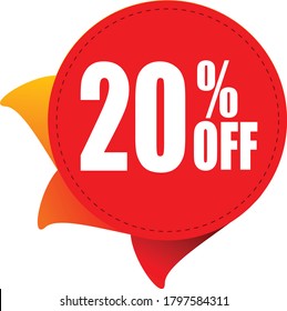 Sale tag, discount 20% off, isolated sticker, banner design template, vector illustration