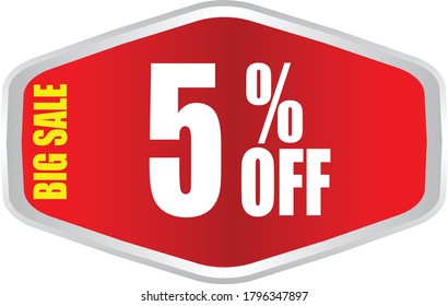 Sale tag, discount 5% off, isolated sticker, banner design template, vector illustration