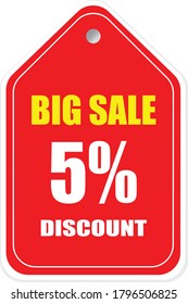 Sale tag, discount 5% off, isolated sticker, banner design template, vector illustration