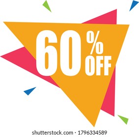 Sale tag, discount 60% off, isolated sticker, banner design template, vector illustration