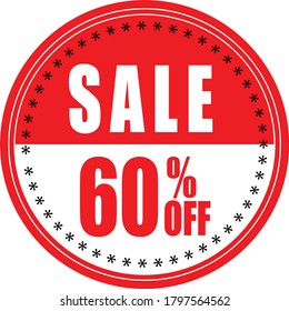 Sale tag, discount 60% off, isolated sticker, banner design template, vector illustration