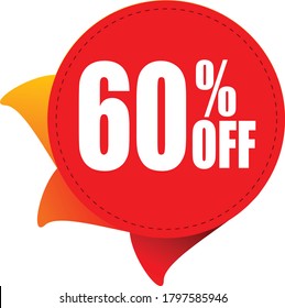 Sale tag, discount 60% off, isolated sticker, banner design template, vector illustration