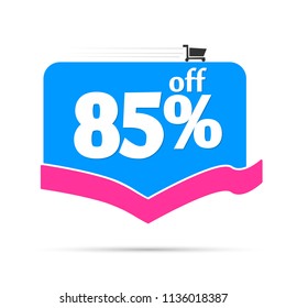 Sale tag, discount 85% off, banner design template, vector illustration