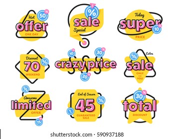 Sale tag and discount banner with retail or promo sign set. Special offer sale label.