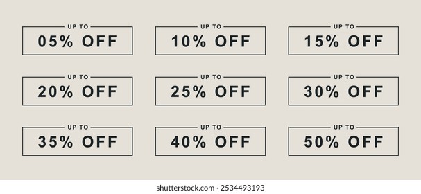 Sale tag discount set. 10.15. 20. 25. 30. 35. 40. 45. 50. 60. 70. 80. and 90 percent price clearance sticker badge banner label vector Illustration background.