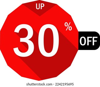 sale tag emblem vector template, 30% off sale label symbol, 30% off promotion flat icon with long shadow, red emblem sticker advertisement 30 percent off.eps
