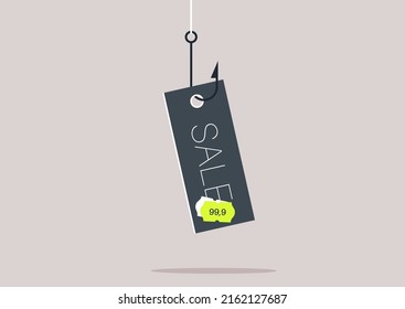 A sale tag hanging on a hook, online scam, a suspicious commercial offer