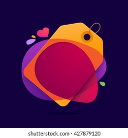 Sale tag with heart and splashes. Vector design element for best price tag.