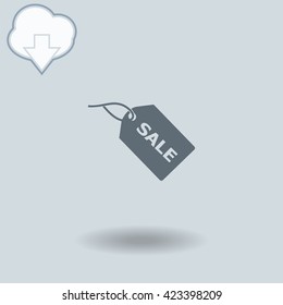 SALE tag icon with shadow. Cloud of download with arrow.