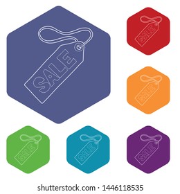 Sale tag icons vector colorful hexahedron set collection isolated on white
