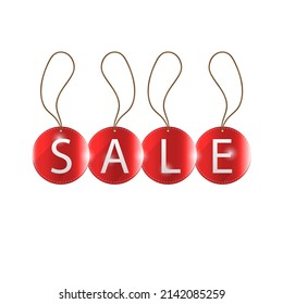 Sale tag illustration design. Vector circle shapes red color. Light with long shadow on isolated background.