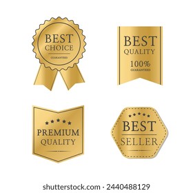 Etiquetas de etiqueta de venta de oro aislado sobre fondo blanco. Banners de venta de cinta. Insignia de calidad premium. Ilustración de vector