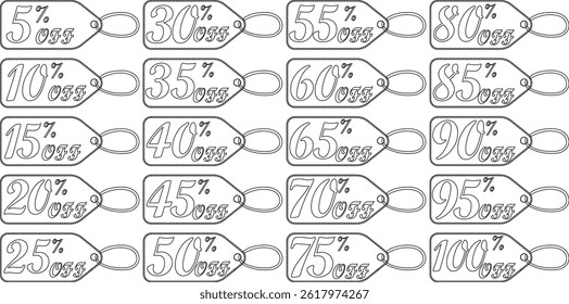 Sale tag line art icon set .Various discount stickers, sale badge templates with sale percentage symbols, discount price tag.sales label collection suitable for design promotion media.