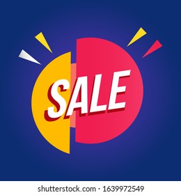 Sale tag on a blue gradient background poster. Red and yellow sale and discount banner template. Sale square banner design template. Vector illustration for banner, website, flyer, brochure, shop, app