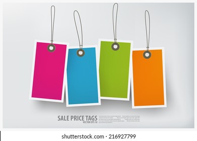 Sale tag on colored hanging labels.