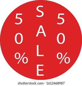Sale tag on round pattern. 50 percen discount
