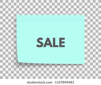 Sale tag. Promotion coupon design for shopping. Post note paper sheet. Sticky sticker. Vector office memo template. Blue adhesive sticker mock up with curved corner. 