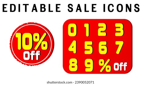 Sale tag red color with editable strokes numbers and letters organize yourself isolated icons.