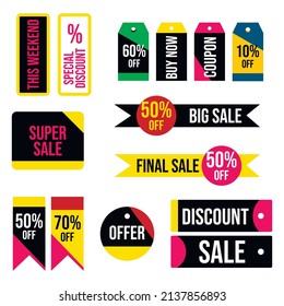 Sale tag set.  Template for sale, advertising, retail, marketing, promotion, shopping, . Flat vector illustration