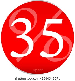 Sale tag or sign 35% off, shopping sticker or label, badge, png and vector mockup, ads