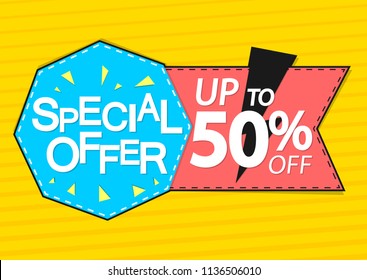 Sale tag, Special Offer, banner design template, up to 50% off, app icon, vector illustration