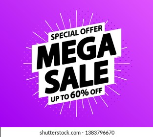 Sale tag. Special offer, big sale, discount, best price, mega sale banner. Shop or online shopping. Sticker, badge coupon store Vector Illustration