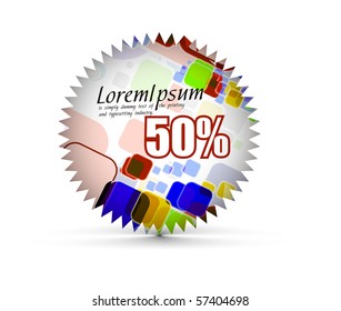 sale tag stickers with 50% discount, vector illustration