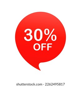 Sale tag things bubble red shape with discounts. 30 percent price clearance sticker icon banner label. The price tag of the offer. Vector illustration