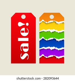 Sale tag with torn paper background. Vector EPS 10