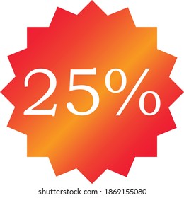 Sale tag vector badge template, 25 off label symbol, promotion flat icon, clearance sale sticker emblem, bargain sale red gradient sign modern design isolated on white background