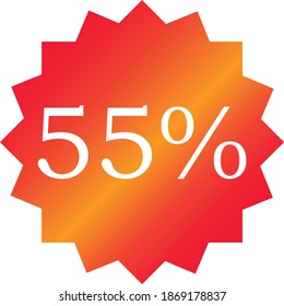 Sale tag vector badge template, 55 off label symbol, promotion flat icon, clearance sale sticker emblem, bargain sale red gradient sign modern design isolated on white background