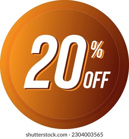 Sale tag vector emblem template, 20 off sale label symbol, 20% off twenty percent promotion flat icon dark gradient  orange brown circular shape pen border, white background