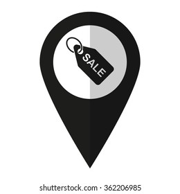 SALE tag - vector icon;  black map pointer