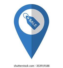 SALE tag - vector icon; blue map  pointer
