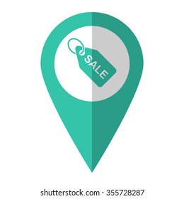 SALE tag - vector icon;  green map pointer