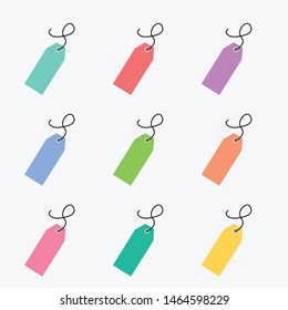 Sale tag vector set. Paper price tags with discount sale text hanging