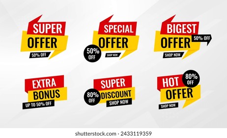 Plantilla de vector de etiqueta de venta. oferta especial, gran venta, venta final, fondo de venta flash. Diseño de póster de marketing de promoción de descuento para web y Social. 