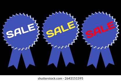 Sale tag.business offer labels pack.shopping sale offer icon vector.difference colours red white yellow text and blue half circle badge.discount and sale banner