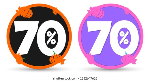 Sale tags 70% off, Autumn discount, Fall banners design template, Thanksgiving Day, app icons, vector illustration