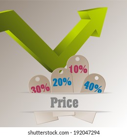 Sale tags with an arrow pointing upside