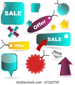 sale tags with arrows and bubbles