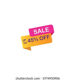 Sale tags badges vector template, up to 45 percent off. Discount Forty-five Percent Origami Banner