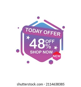 Sale tags or banners set with text Today Offer for use in ad, web and print design. Trendy badges template, up to 48 percent off.