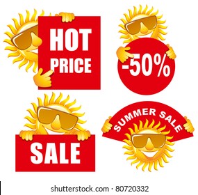 Sale tags with a cheerful sun. Use for advertising product or service.