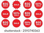 Sale tags collection Set of vector red starburst, sunburst badges. of vecor illustration