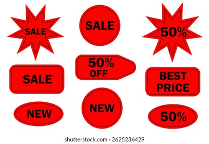 Sale tags collection Set of vector red starburst Banners for sale  vector design illustration isolated on white background