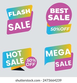 Sale tags collection. Special offer, big sale, discount, best price, mega sale banner set. Shop or online shopping. Sticker, badge, coupon, store. Vector Illustration.