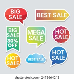 Sale tags collection. Special offer, big sale, discount, best price, mega sale banner set. Shop or online shopping. Sticker, badge, coupon, store. Vector Illustration.
