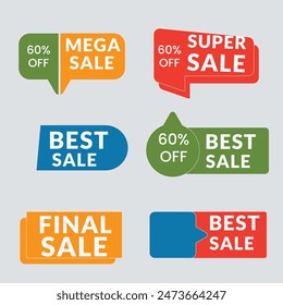 Sale tags collection. Special offer, big sale, discount, best price, mega sale banner set. Shop or online shopping. Sticker, badge, coupon, store. Vector Illustration.