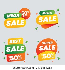 Sale tags collection. Special offer, big sale, discount, best price, mega sale banner set. Shop or online shopping. Sticker, badge, coupon, store. Vector Illustration.